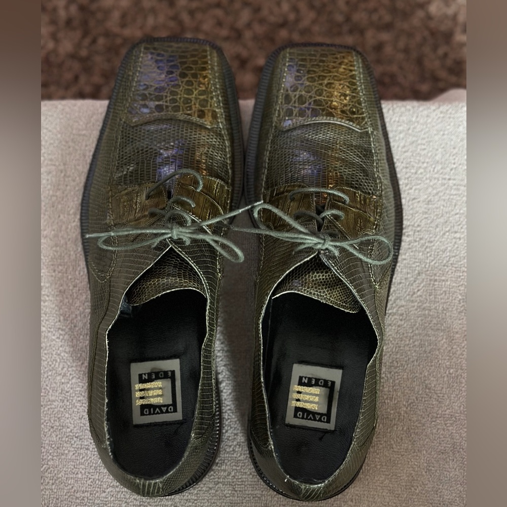 Men’s David Eden “Sun” Military Green Genuine CROCODILE/LIZARD Shoes.